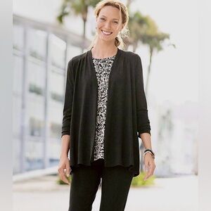 J Jill Black Wearever Collection Open-Front Drape Cardigan Jacket 3X